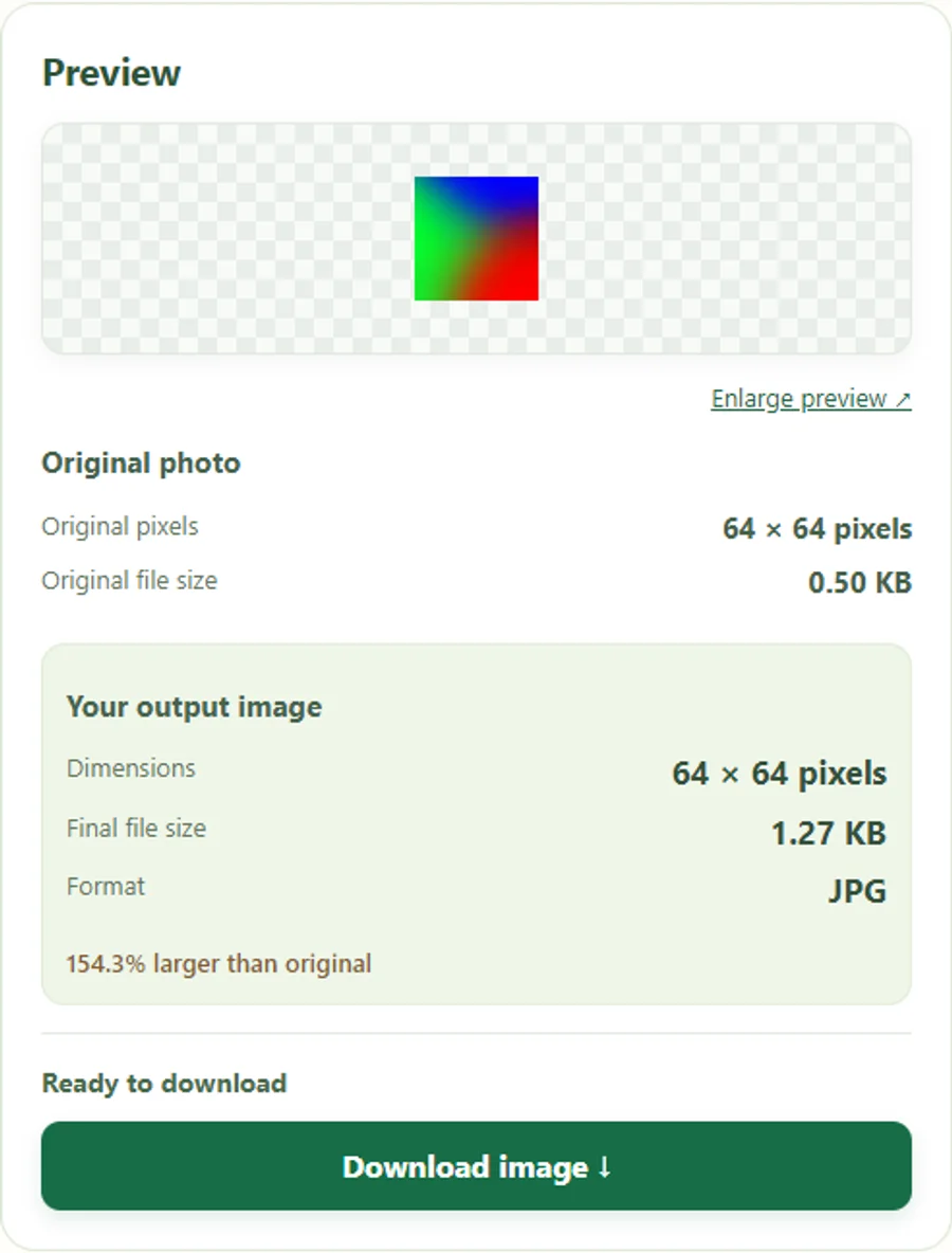 FileMelon HEIC converter showing an actual test fixture converted to JPG